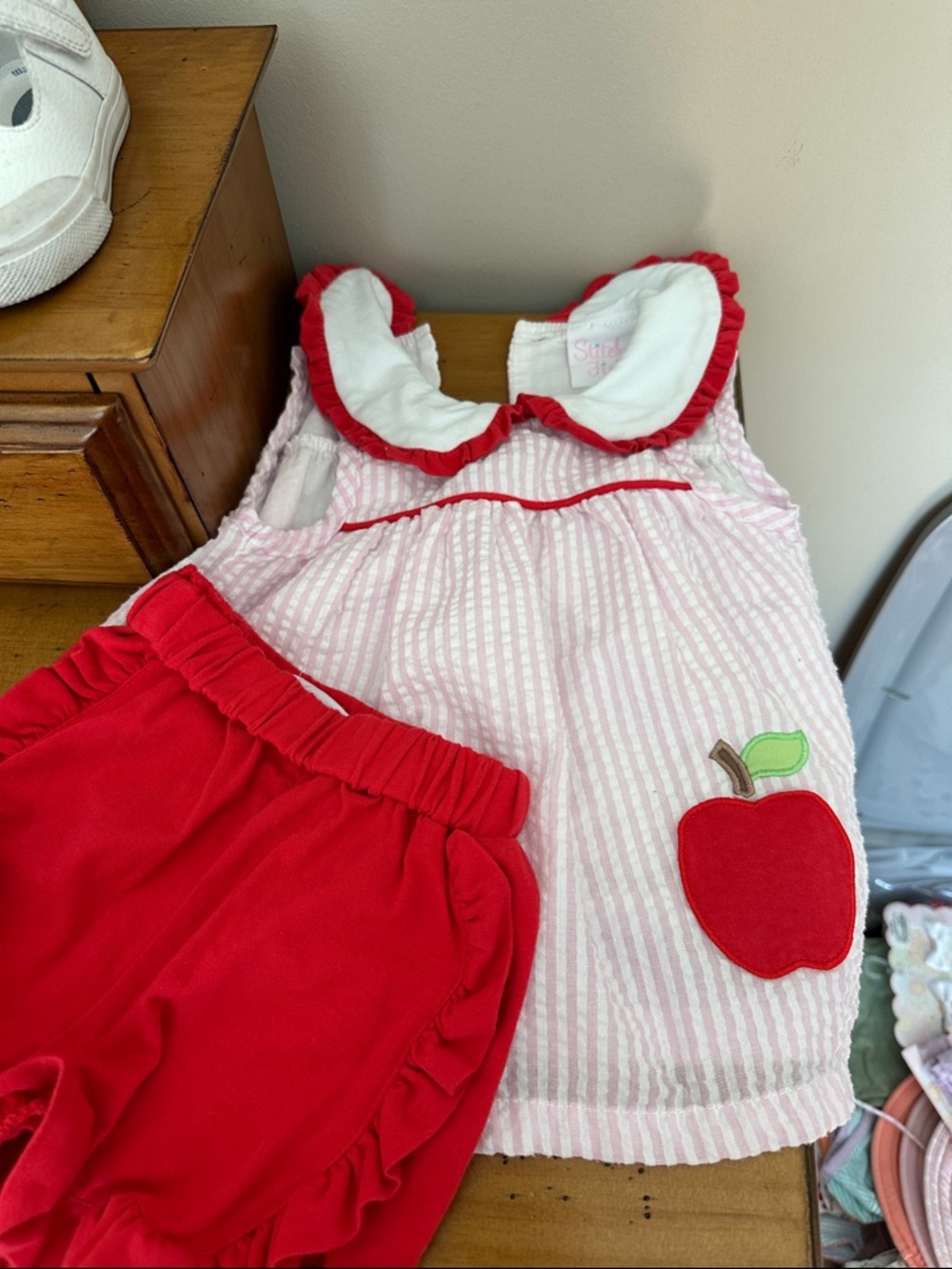 Apple Applique Pink & Red Kids Matching Set - Sleeveless Top + Shorts